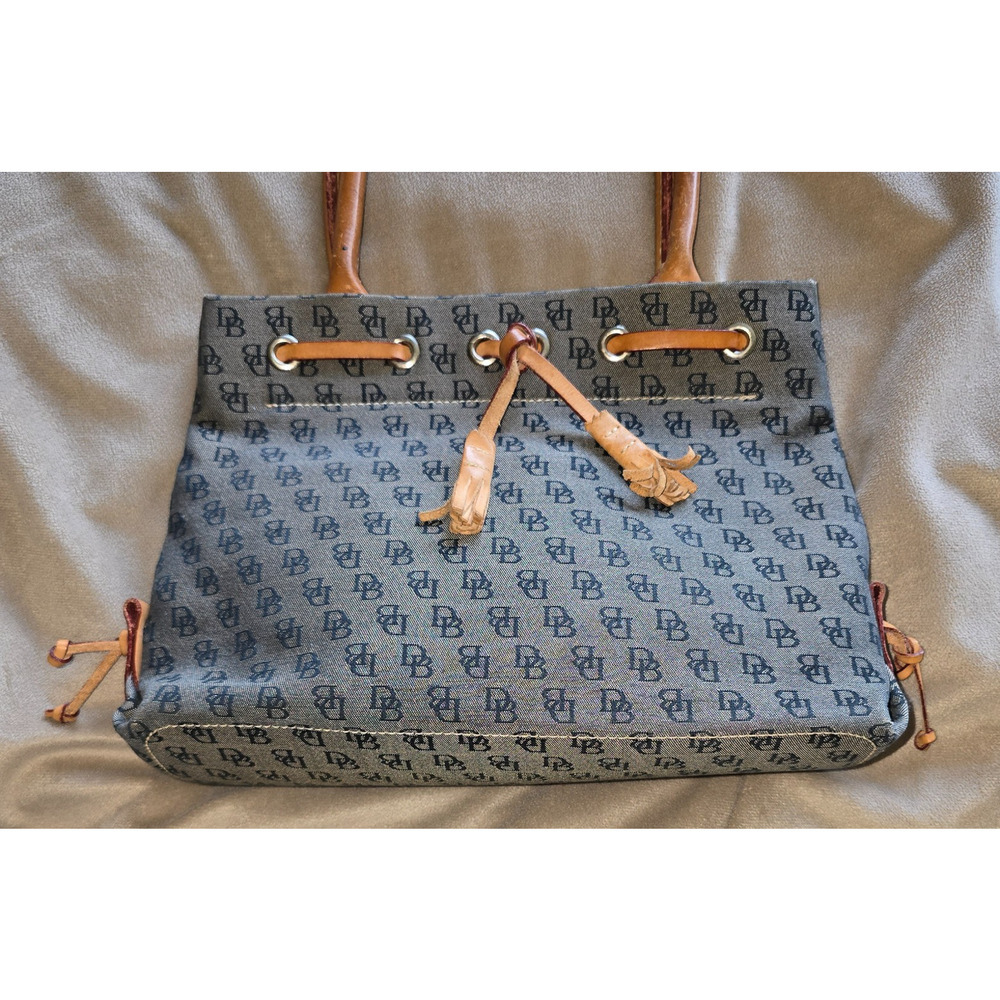 Y2K VINTAGE Dooney Bourke Designer small canvas monograph tote gray navy print